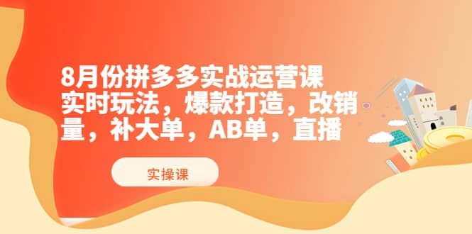 8月份拼多多实战运营课，实时玩法，爆款打造，改销量，补大单，AB单，直播|明哥资源