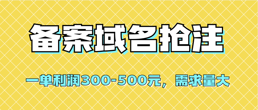 【全网首发】备案域名抢注，一单利润300-500元，需求量大|明哥资源