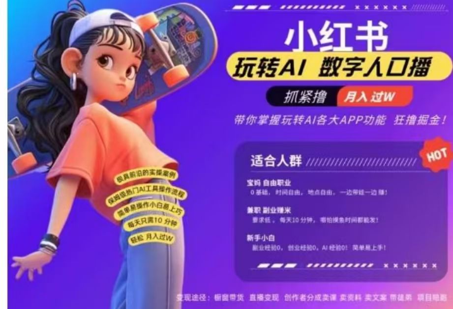 小红书数字人暴力起号,AI改写文案,流量火爆月入破W轻松拿捏,再也不用费劲录口播|明哥资源