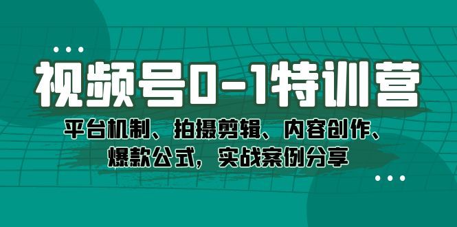 视频号0-1特训营：平台机制、拍摄剪辑、内容创作、爆款公式，实战案例分享|明哥资源