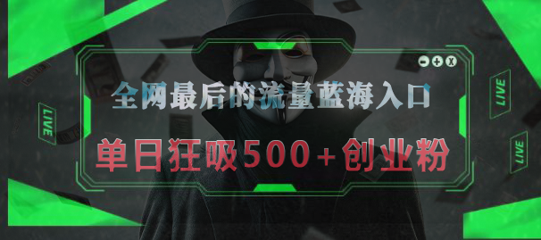 全网最后的流量蓝海入口，半小时引流50+创业粉，单日狂吸500+创业粉|明哥资源