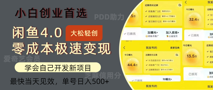 闲鱼0成本极速变现项目，多种变现方式，单号日入500+最新玩法|明哥资源