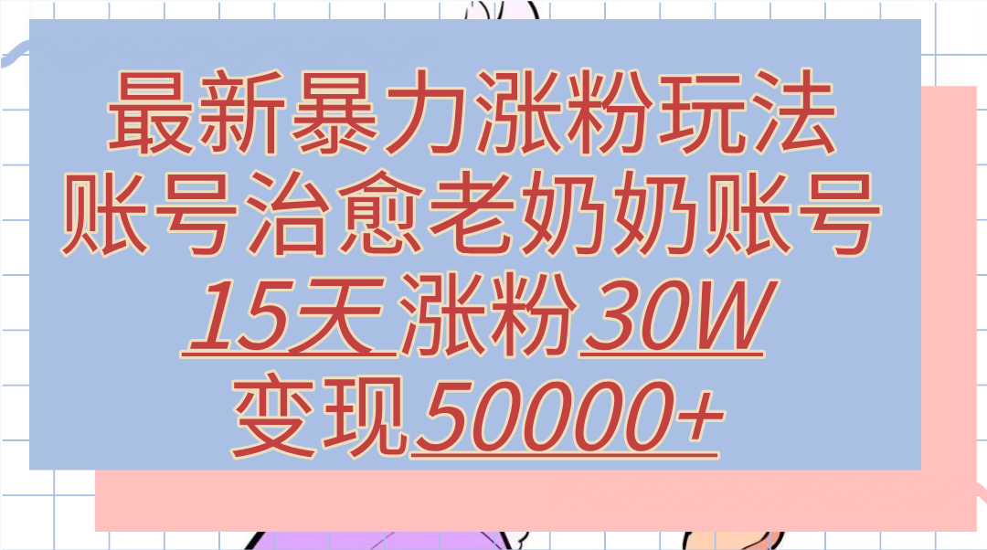 最新暴力涨粉玩法，治愈老奶奶账号，15天涨粉30W，变现50000+【揭秘】|明哥资源
