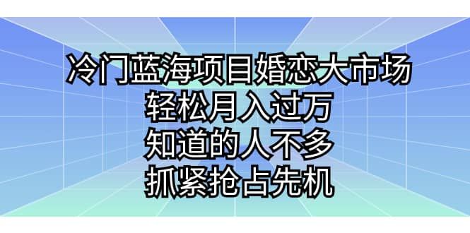 冷门蓝海项目婚恋大市场，轻松月入过万，知道的人不多，抓紧抢占先机|明哥资源