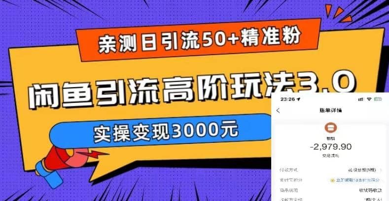 实测日引50+精准粉，闲鱼引流高阶玩法3.0，实操变现3000元|明哥资源