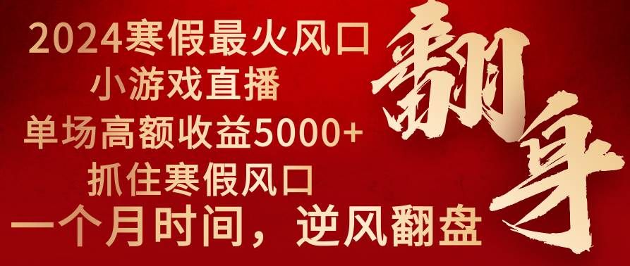 2024年最火寒假风口项目 小游戏直播 单场收益5000+抓住风口 一个月直接提车|明哥资源
