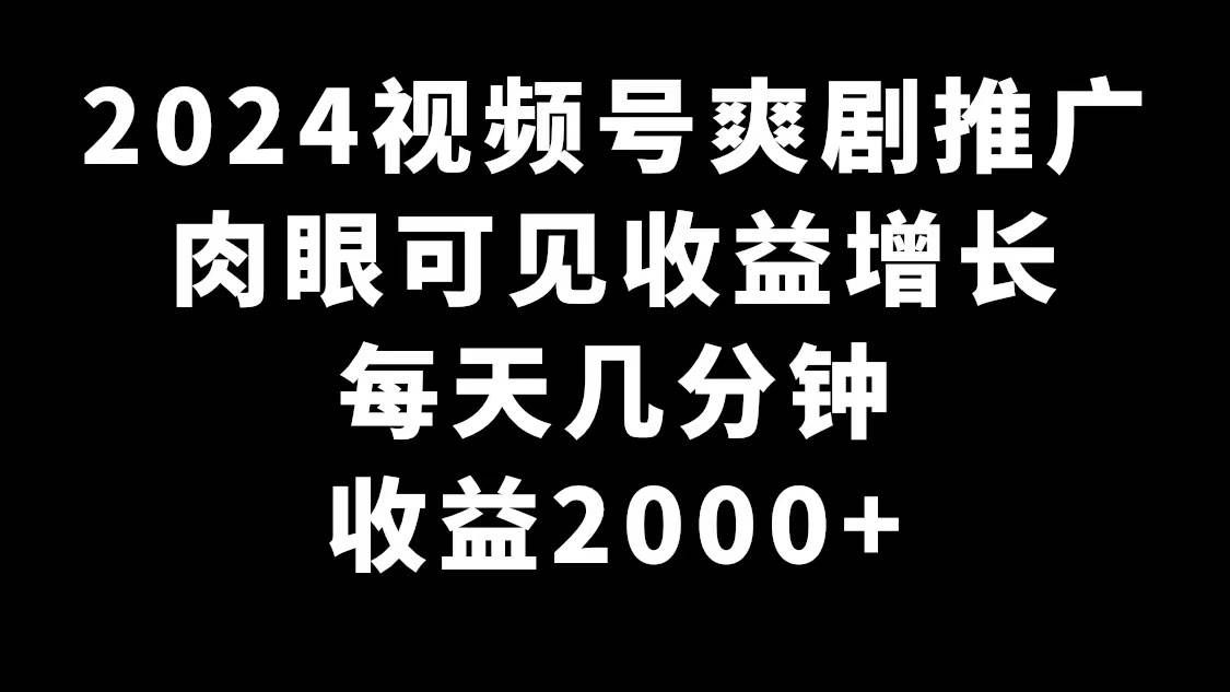 2024视频号爽剧推广,肉眼可见的收益增长,每天几分钟收益2000+|明哥资源