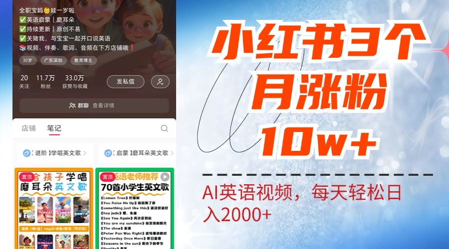 小红书三个月涨粉10W！AI英语视频0成本制作，每天轻松日入2000+|明哥资源