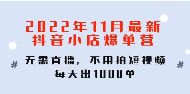 2022年11月最新抖音小店爆单训练营：无需直播，不用拍短视频，每天出1000单|明哥资源