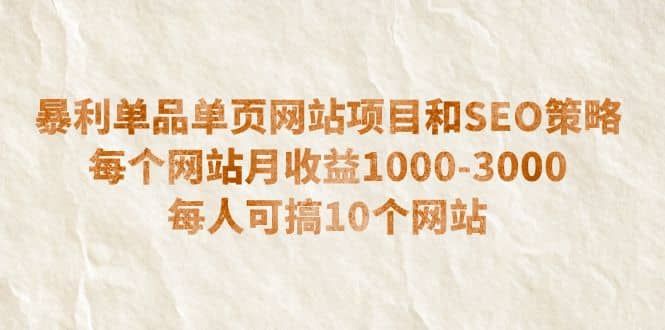 暴利单品单页网站项目和SEO策略 每个网站月收益1000-3000 每人可搞10个|明哥资源