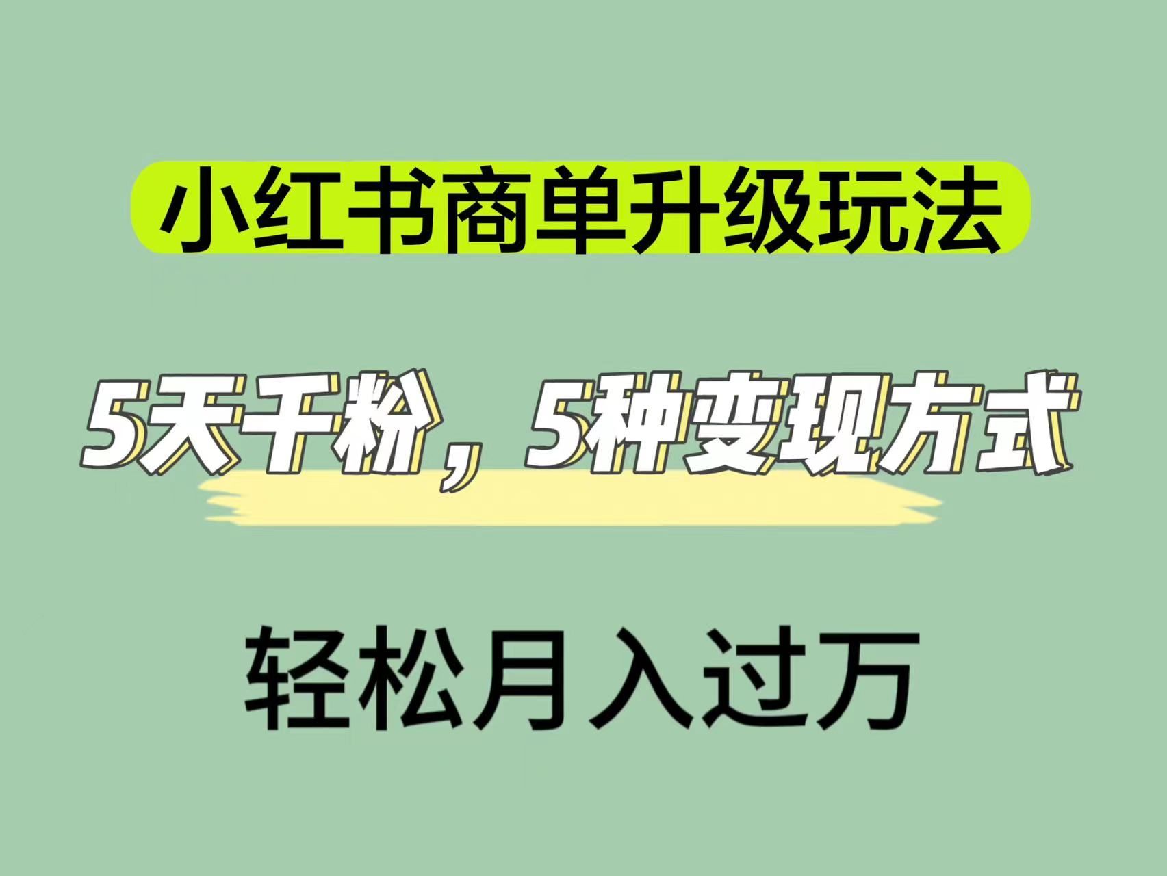 小红书商单升级玩法，5天千粉，5种变现渠道，轻松月入1万+|明哥资源