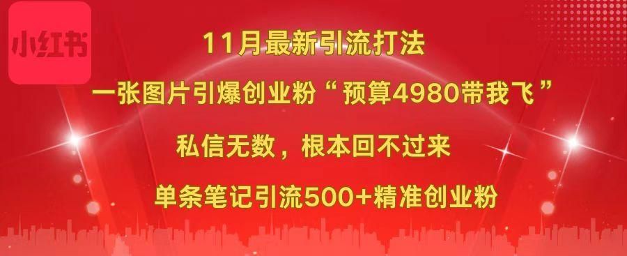 小红书11月最新图片打法，一张图片引爆创业粉“预算4980带我飞”，私信无数，根本回不过来，单条笔记引流500+精准创业粉|明哥资源