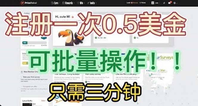 国外项目注册一次0.5美金 只需三分钟无脑操作 可批量放大 小白工作室福利|明哥资源