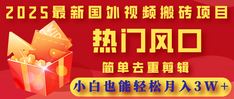 2025最新国外视频搬砖项目，热门风口，简单去重剪辑，小白也能轻松月入3W+|明哥资源