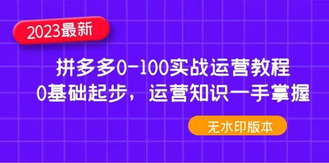 2023拼多多0-100实战运营教程,0基础起步,运营知识一手掌握(无水印)|明哥资源