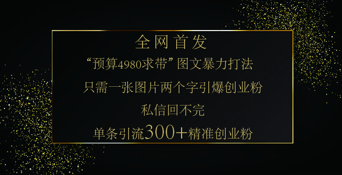 小红书，“预算 4980 带我飞” 的神奇图片引流法，堪称涨粉核武器！只需一张图，就能单条笔记凭借此方法，轻松引流 300 + 精准创业粉！|明哥资源