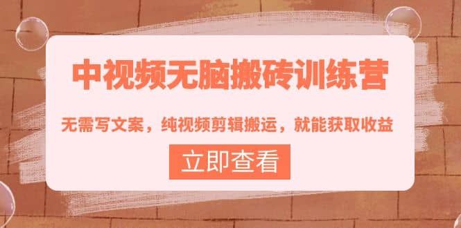 中视频无脑搬砖训练营：无需写文案，纯视频剪辑搬运，就能获取收益|明哥资源