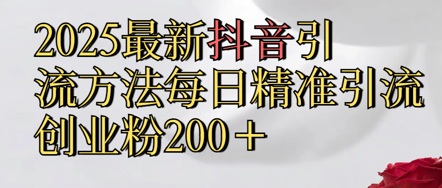2025最新,抖音引流,方法每日精准引流创业粉300＋|明哥资源