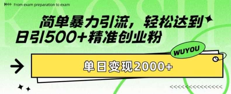 简单暴力引流轻松达到日引500+精准创业粉，单日变现2k【揭秘】|明哥资源