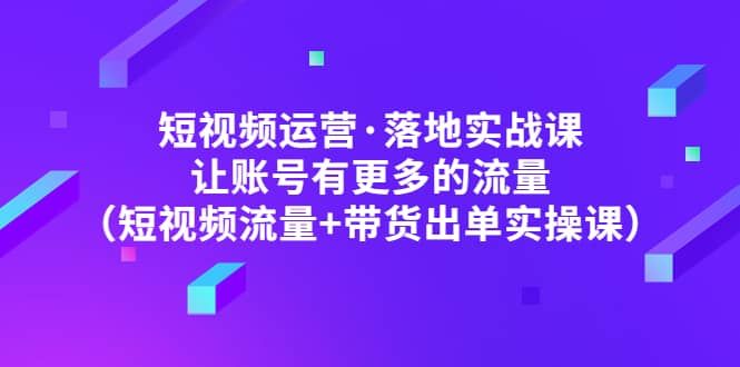 短视频运营·落地实战课 让账号有更多的流量（短视频流量+带货出单实操）|明哥资源