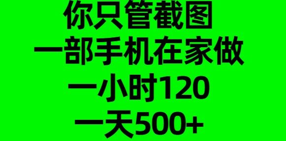 你只管截图，一部手机在家做，一小时120，一天500+|明哥资源