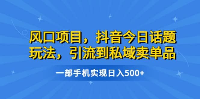 风口项目，抖音今日话题玩法，引流到私域卖单品，一部手机实现日入500+|明哥资源
