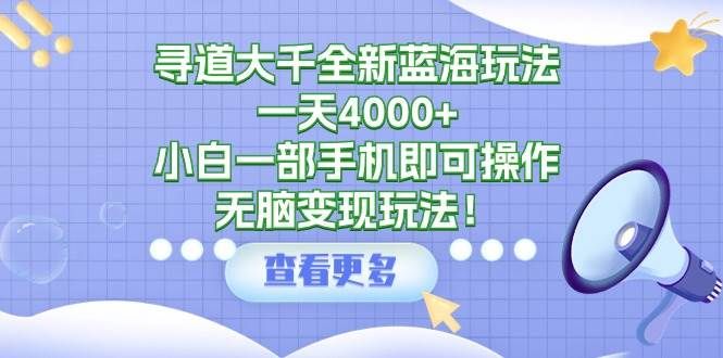 寻道大千全新蓝海玩法,一天4000+,小白一部手机即可操作,无脑变现玩法!|明哥资源