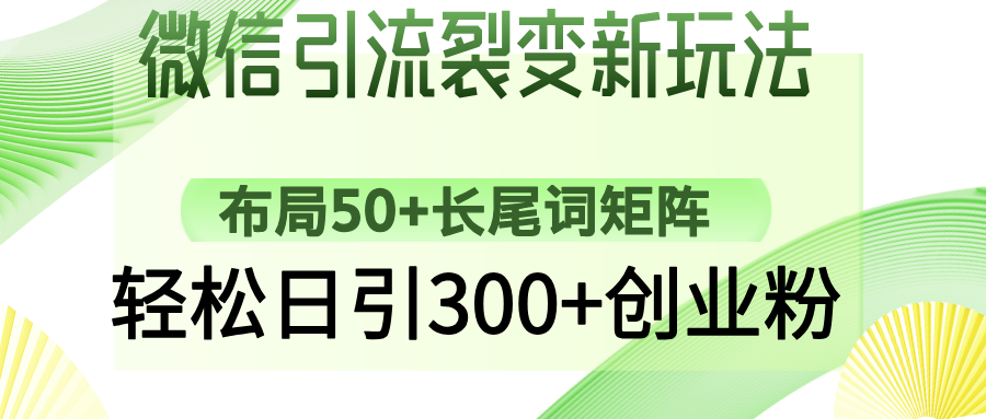 微信引流裂变新玩法：布局50+长尾词矩阵，轻松日引300+创业粉|明哥资源