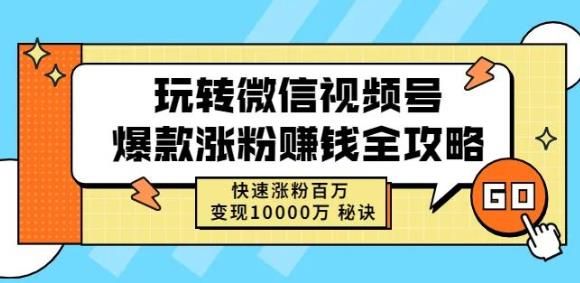 玩转微信视频号爆款涨粉赚钱全攻略，快速涨粉百万变现万元秘诀|明哥资源