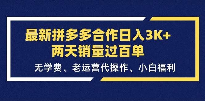 最新拼多多合作日入3K+两天销量过百单，无学费、老运营代操作、小白福利|明哥资源