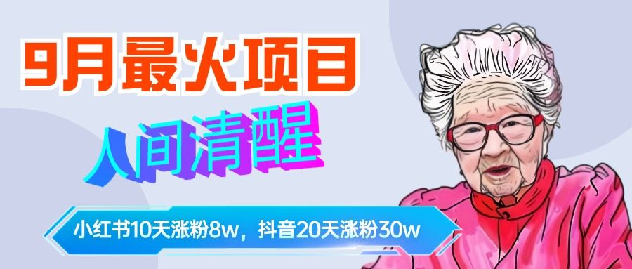 9月最火项目，人间清醒柒奶奶，10天小红薯涨粉8w+，单篇笔记报价1400.|明哥资源