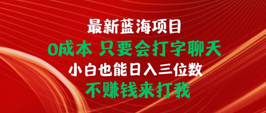 最新蓝海项目 0成本 只要会打字聊天 小白也能日入三位数 不赚钱来打我|明哥资源