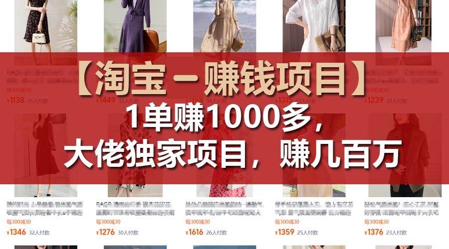 【淘宝赚钱项目】1单可赚1000多，大佬独家项目，年赚几百万|明哥资源