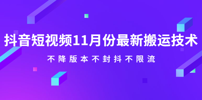 抖音短视频11月份最新搬运技术，不降版本不封抖不限流！【视频课程】|明哥资源