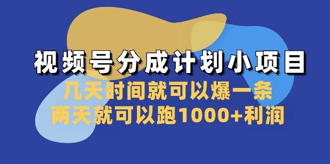 视频号分成计划小项目:几天时间就可以爆一条,两天就可以跑1000+利润|明哥资源