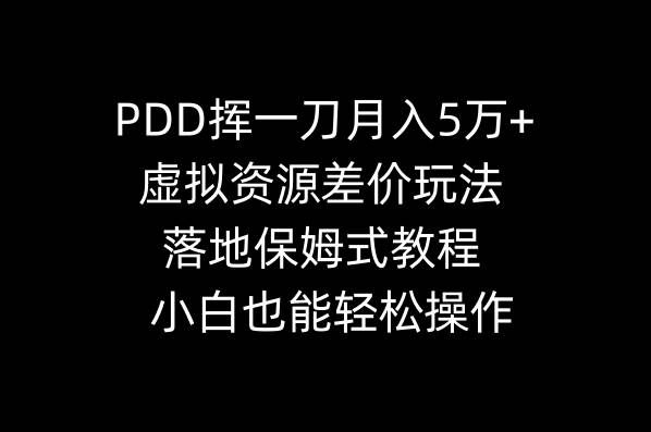 PDD挥一刀月入5万+，虚拟资源差价玩法，落地保姆式教程，小白也能轻松操作|明哥资源