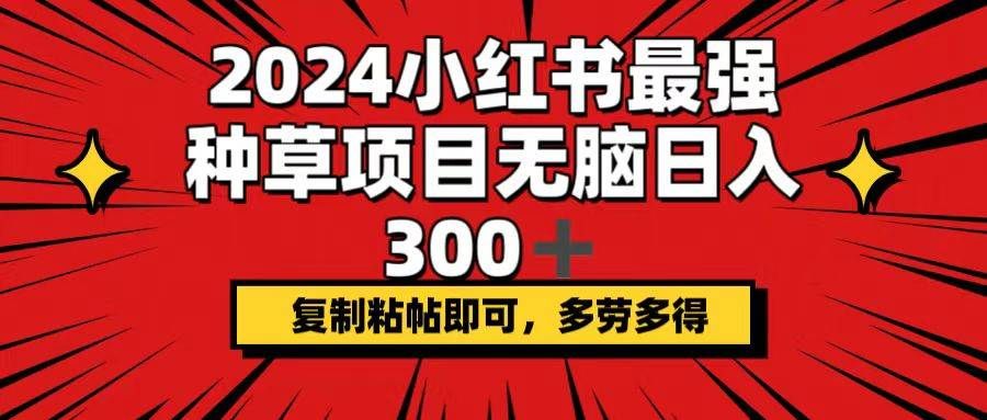 2024小红书最强种草项目，无脑日入300+，复制粘帖即可，多劳多得|明哥资源