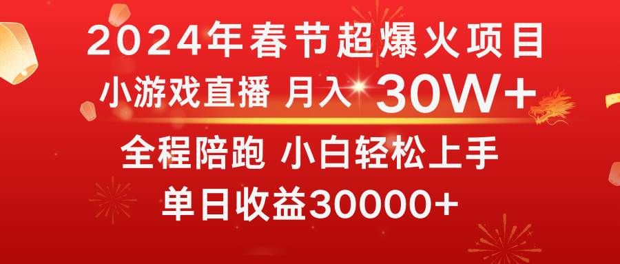 龙年2024过年期间，最爆火的项目 抓住机会 普通小白如何逆袭一个月收益30W+|明哥资源