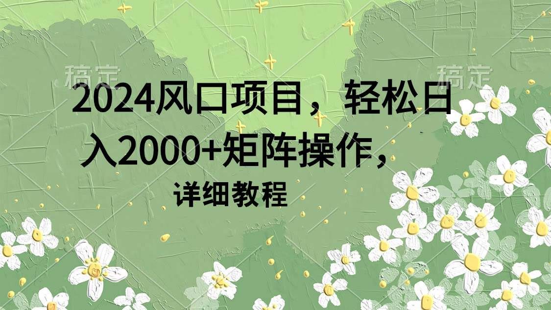 2024风口项目，轻松日入2000+矩阵操作，详细教程|明哥资源