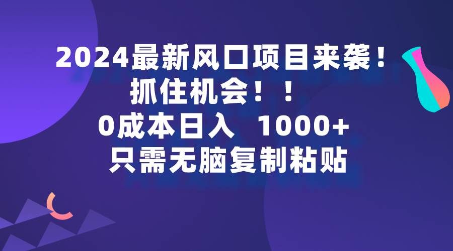 2024最新风口项目来袭，抓住机会，0成本一部手机日入1000+，只需无脑复...|明哥资源