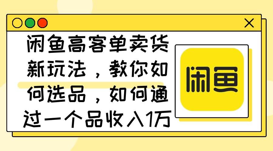 闲鱼高客单卖货新玩法，教你如何选品，如何通过一个品收入1万+|明哥资源