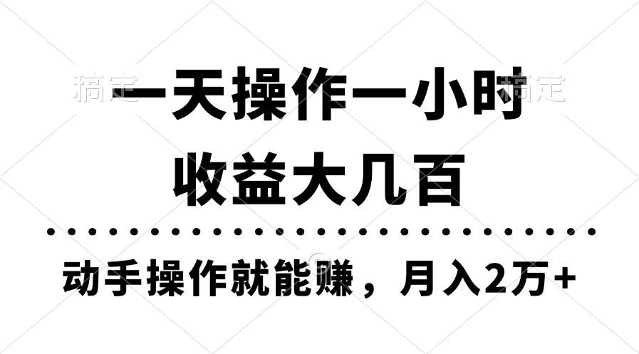 一天操作一小时，收益大几百，动手操作就能赚，月入2万+教学|明哥资源