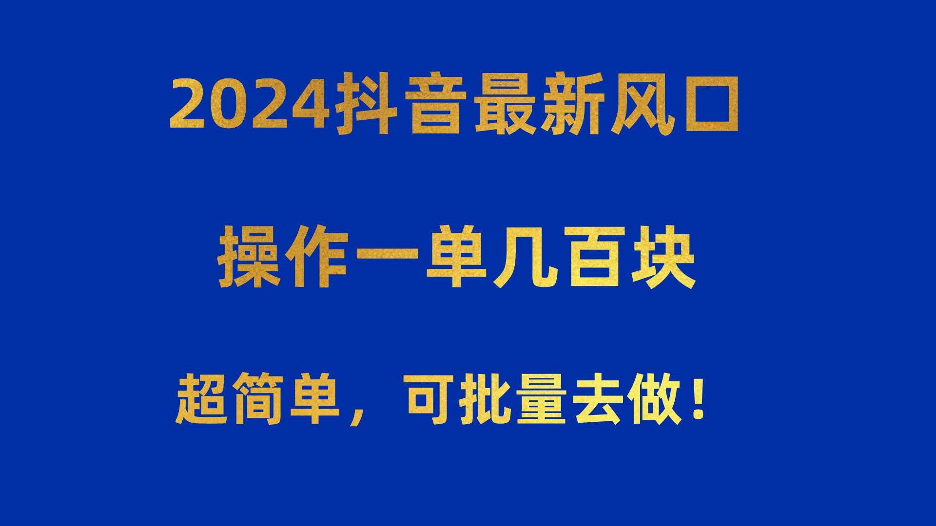 2024抖音最新风口！操作一单几百块！超简单，可批量去做！！！|明哥资源