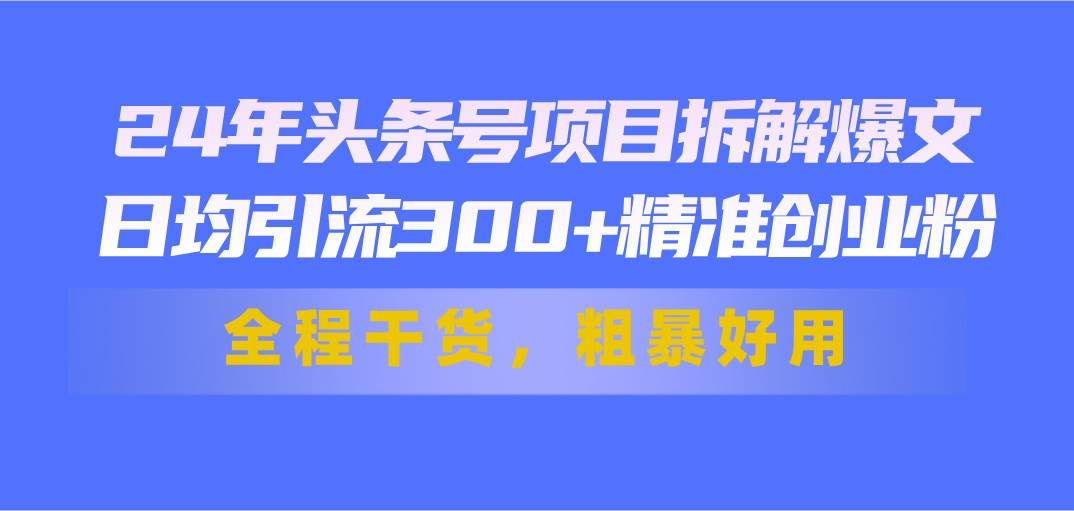 24年头条号项目拆解爆文，日均引流300+精准创业粉，全程干货，粗暴好用|明哥资源