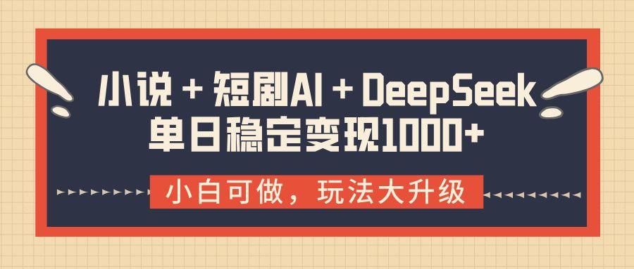 小说＋短剧AI＋DeepSeek结合变现，单日稳定变现1000+|明哥资源