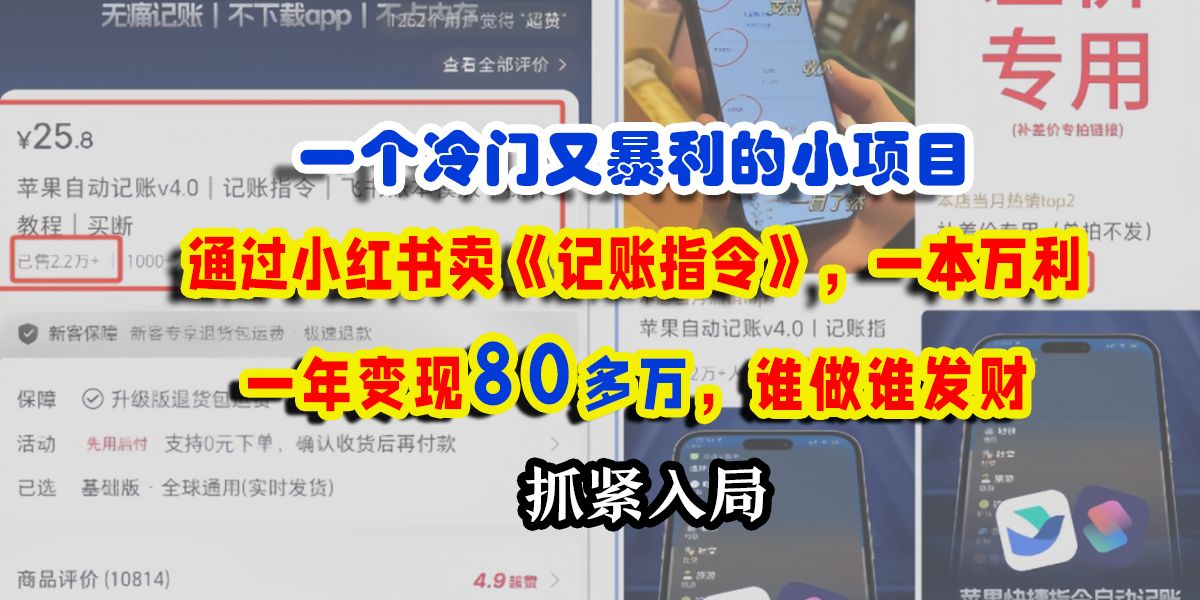 一个冷门又暴利的小项目,通过小红书卖《记账指令》,一本万利,一年变现80多万,谁做谁发财|明哥资源
