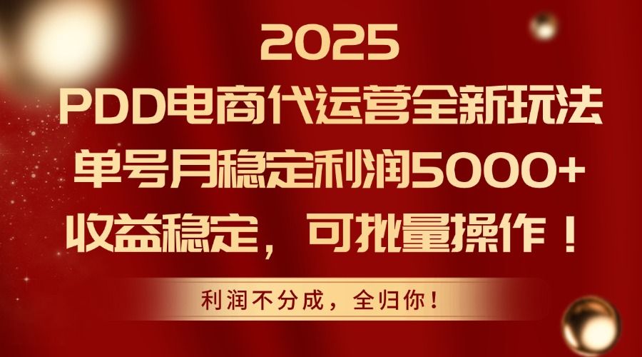 2025 PDD电商代运营全新玩法，单号月稳定利润5000+，收益稳定，可批量操作！|明哥资源