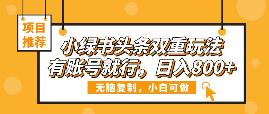 小绿书头条双重玩法，有账号就行，日入800+|明哥资源