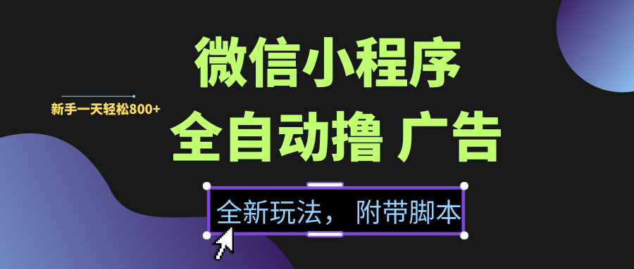 微信小程序挂机撸广告，全新玩法，新手一天轻松800+【附带脚本】|明哥资源