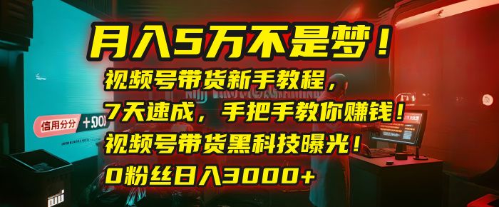 月入5万不是梦！视频号带货新手教程，7天速成，手把手教你赚钱！视频号带货黑科技曝光！0粉丝日入3000+|明哥资源